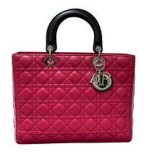 Christian Dior Lady Pink Black Cannage Lamb Handbag